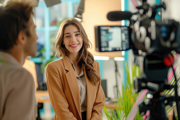 Young Business Woman Smiling During a Video Interview in Office