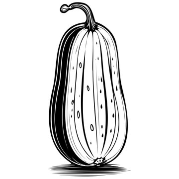 Vintage Wintermelon drawing, fruit head, line art black realistic sketches painting