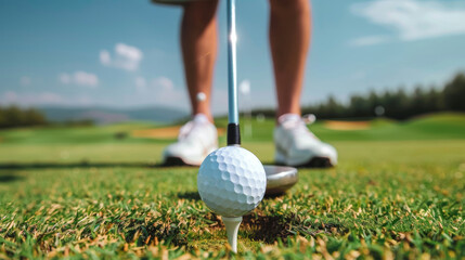 Golfer preparing to tee off on a sunny day