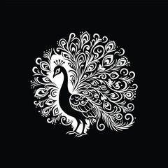 peacock vector silhouette design black and white color 