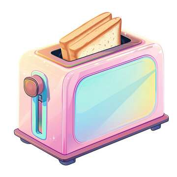 recommend clip art: Colorful cartoon toaster with two slices of bread, vibrant kitchen appliance illustration, perfect for breakfast themes.
