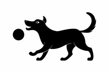 dog playing with a ball silhouette vector, isolated black silhouette of a dog collection
