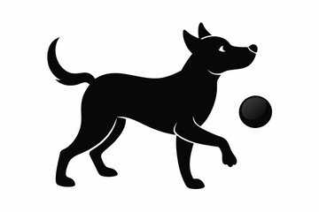 dog playing with a ball silhouette vector, isolated black silhouette of a dog collection
