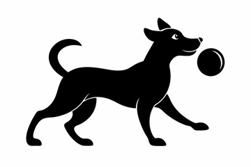 dog playing with a ball silhouette vector, isolated black silhouette of a dog collection
