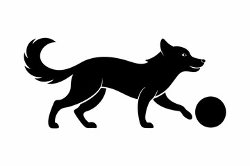 dog playing with a ball silhouette vector, isolated black silhouette of a dog collection
