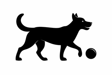 dog playing with a ball silhouette vector, isolated black silhouette of a dog collection
