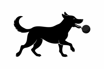 dog playing with a ball silhouette vector, isolated black silhouette of a dog collection
