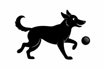dog playing with a ball silhouette vector, isolated black silhouette of a dog collection
