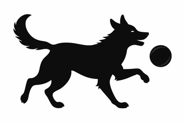 dog playing with a ball silhouette vector, isolated black silhouette of a dog collection

