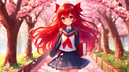 anime wallpaper with red hair girl