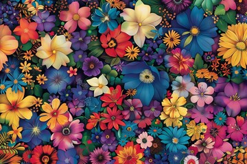 Exquisite Tapestry of Colorful Blooms: A Richly Detailed Floral Illustration