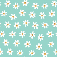 Chamomile flower vector seamless pattern.