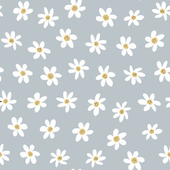 Chamomile flower vector seamless pattern.