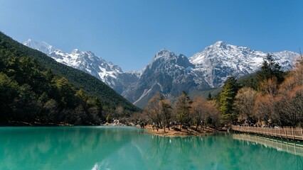 Snow-Capped Mountains and Turquoise Lake