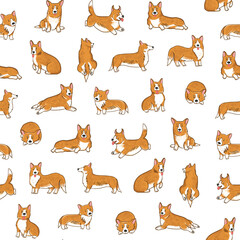Obraz premium Corgi dog vector illustrations seamless pattern.