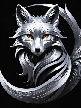Silver fox in fantasy on a black background.
