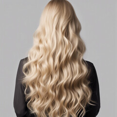 Naklejka premium long and wavy women's hair in blonde tones, back view, hair advertising shoot, isolated white background 