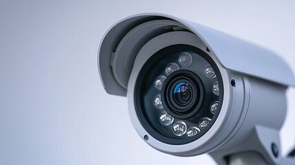 A sleek white surveillance camera peers out, its lens ringed with infrared LEDs, ready to monitor every moment under its vigilant gaze.