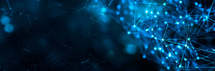 Abstract Network Connections with Blue-Toned Dots and Lines, banner style. electronic concept