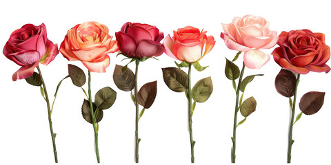 Obraz premium Row of Seven Artificial Roses in Red and Pink