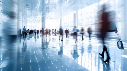Modern Business Environment with Blurred Motion of People in Corporate Office Building