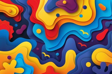 Vibrant abstract paper cut waves in vivid colors