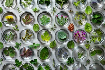 Vibrant array of fresh herbs and spices in small containers