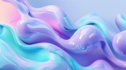 abstract colorful floating liquid shapes in violet and turquoise pastel colors ai generated background illustration