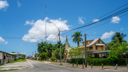 Street scene in a residential area in Paramaribo, Suriname
