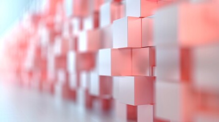 Abstract Background of Pink and White 3D Geometric Cubes in Soft Focus