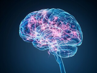 Digitally Rendered Brain Highlighting Neural Activity and Synaptic Connections
