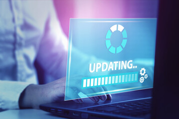 concept of improving modern technology of future with application, software update virtual screen on the computer, hardware upgrades through the Internet.