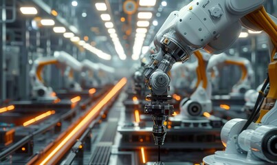 Fototapeta premium industrial machine robot, smart modern factory automation using advanced machines, industrial 4.0 manufacturing process