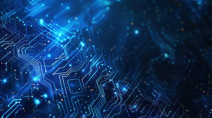 Abstract Blue Circuit Board with Glowing Lines