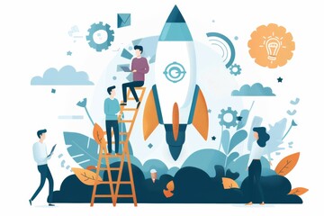 fractional CMO services business growth and success flat illustration. clients achieving goals, expanding market reach, outperforming competitors. strategic marketing leadership and collaboration.