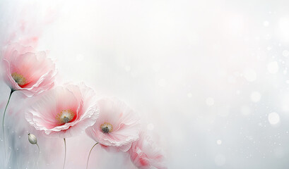 Sfondo floreale con spazio vuoto per testo, invito. Fiori di papaveri rosa