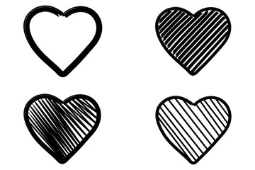 Set of hand drawn black heart vector illustration design element