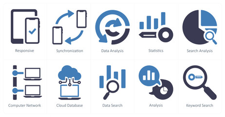 A set of 10 web marketing icons as responsive, synchronization, data analysis