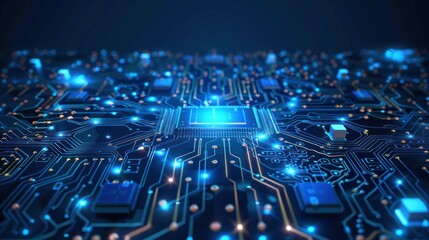 Circuit Board with Glowing Blue Lights