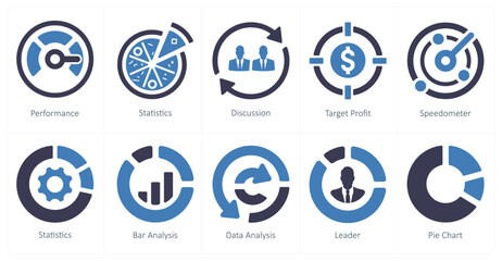 A set of 10 web marketing icons as performance, statistics, discussion
