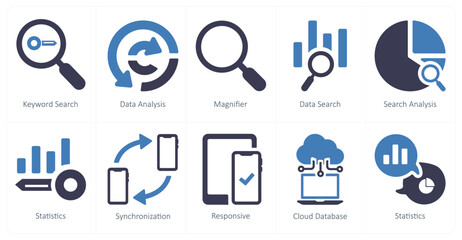 A set of 10 web marketing icons as keyword search, data analysis, magnifier