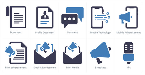 A set of 10 web marketing icons as document, profile document, comment