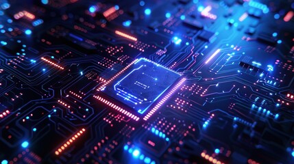 Obraz premium Glowing Circuit Board with Central Processing Unit