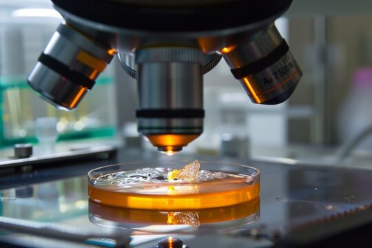 medical process of IVF, fertilization, embryo development, and transfer stages of procedure, microscope machine closeup