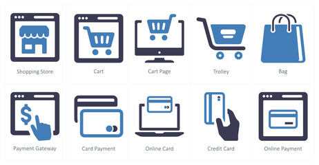 A set of 10 web marketing icons as shopping store, cart, cart page