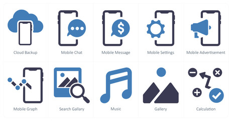 A set of 10 web marketing icons as cloud backup, mobile chat, mobile message