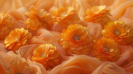 A vibrant arrangement of orange marigold petals, woven with gold filaments and orange silk.