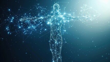 Abstract Digital Human Figure Composed of Glowing Lines