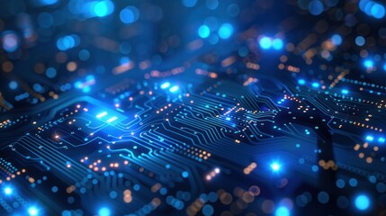 Obraz premium Abstract Circuitry with Glowing Blue Lines and Lights