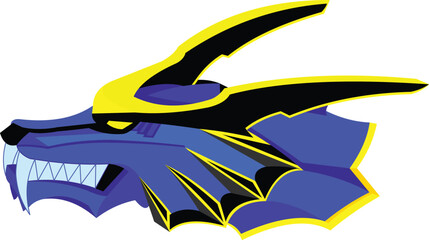 vector image, blue dragon head seen from the side
